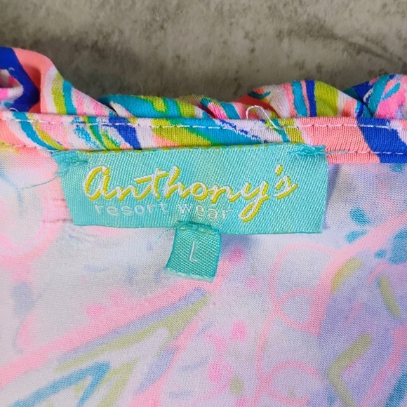 Anthonys Resort Wear Top Womens Large Pineapple Sleeveless Ruffle Tropical Beach - Picture 6 of 10